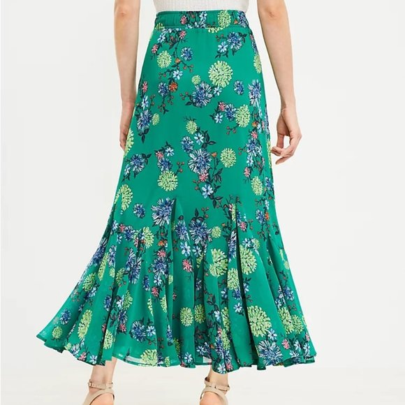 LOFT Skirts Loft New Godet Pleats Green Floral Maxi Skirt Poshmark